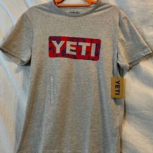 Yeti Flip Logo Badge Short Sleeve T-Shirt Heather Gray Size S